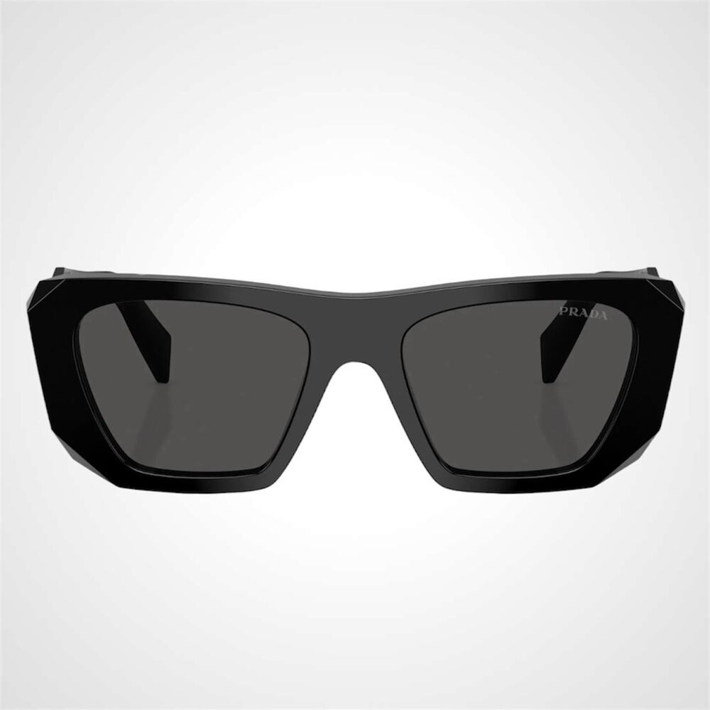 New PRADA Sunglasses Black 53mm Silver Symbole Logo Square Oversized Grey Lens - Picture 2 of 5